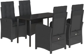 vidaXL 5 részes fekete polyrattan kerti étkezőgarnitúra párnákkal