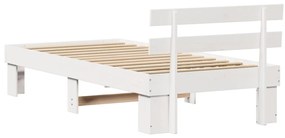 Ágykeret Fejvéggel Fehér 90x200 cm Tömör Fa Fenyő