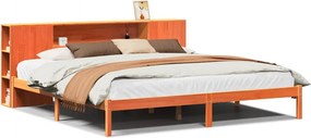 vidaXL barna tömör fenyőfa könyvespolcos ágy matrac nélkül 180 x 200cm