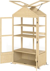 Outsunny Zárható Fa Hidegkeret Üvegház 4 Szinttel, Tetőablakokkal, Két Ajtós Hidegkeret Doboz, Kerthez, Erkélyhez, Természetes, 100x56.5x178 cm | Aoso