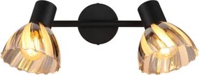 Globo 54315S-2 Fali spotlámpa, fém fekete matt, króm, füstszínű üveg, szatírozott, forgatható, HxSzxM: 250x130x190mm, 2x E14 40W 230V izzók nélkül