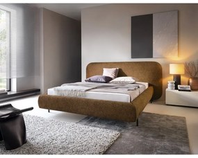 Okkersárga kárpitozott ágyneműtartós franciaágy ágyráccsal 160x200 cm Pointt – ELTAP