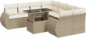vidaXL 9 részes bézs polyrattan kerti ülőgarnitúra párnákkal