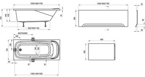 Ravak CP11000000 - VANDA fürdőkád 160x70 cm akril/fényes fehér