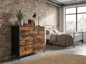 Komód textil fiókokkal TORVANI, rusztikus barna/fekete