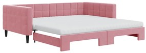 rózsaszín kihúzható bársony heverő matraccal 100 x 200 cm