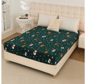 SNOWMAN AND GINGERBREAD 160x200 cm zöld mikroplüss lepedő