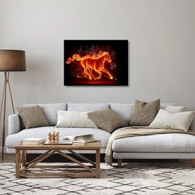 Üveg kép - Ló lángokban (70x50 cm)
