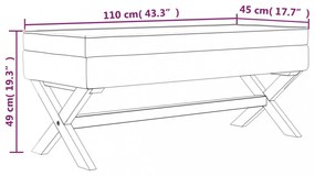 kék bársony tárolóülőke 110 x 45 x 49 cm