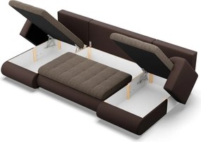 Tokio U alakú sarokkanapé, 3 ágyneműtartóval, fonott + műbőr, univerzális oldal, barna