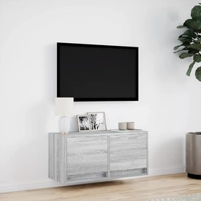 szürke sonoma színű fali TV-szekrény LED-del 80x31x35 cm