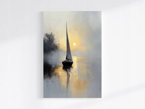 Vászonkép Canvas Reggel Tó Nap Hajnal Hajó Vitorlás 80x120