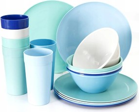 Műanyag tányér és bögre szett 6 szín 18 db