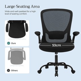 Irodai szék összecsukható karfákkal, ergonomikus számítógépes szék, fekete