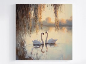 Vászonkép Canvas Tájkép Tó Madarak Hattyúk Pár Szerelem 40x40