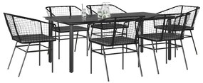 vidaXL 7 részes fekete polyrattan üveg kerti étkezőgarnitúra párnákkal
