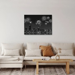 Kép - tűzijáték Miamiban, fekete és fehér (70x50 cm)