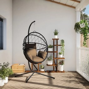 tópszínű rattan és acél függő kagylószék állvánnyal