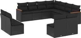 vidaXL 11 részes fekete polyrattan kerti ülőgarnitúra párnákkal