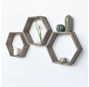 KÉSZLET 3x Fali polc fenyő barna