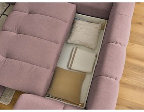 Rózsaszín kinyitható-tárolóhelyes sarokkanapé (bal oldali-L alakú) Fuji – Bobochic Paris