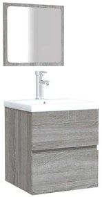 szürke sonoma színű szerelt fa fürdőszobaszekrény tükörrel