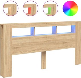 vidaXL sonoma tölgy színű szerelt fa LED-es fejtámla 200x18,5x103,5 cm