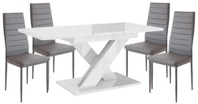 Maasix WTG Magasfényű Fehér 4 személyes étkezőszett Szürke Coleta székekkel