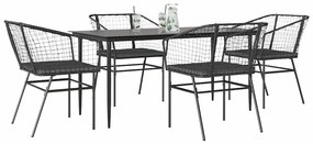 vidaXL 5 részes fekete polyrattan üveg kerti étkezőgarnitúra párnákkal