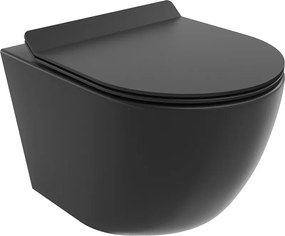 Mexen Lena Rimless WC csésze lassan záródó vékony ülőkével, duroplast, fekete matt - 30220185