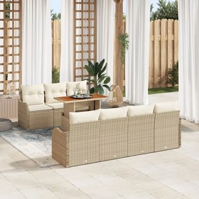 8 részes kerti kanapé párnákkal bézs poly rattan akácfa, 2 üléses kerti kanapé párnákkal bézs poly rattan