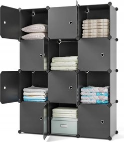 Moduláris Ruhaszekrény Polcos Szekrény MX38 12 Modul Fekete