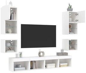 8 darab fehér szerelt fa fali TV-bútor LED-del