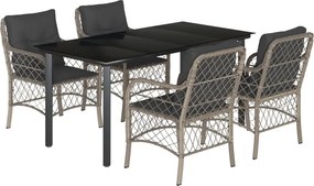 vidaXL 5részes világosszürke polyrattan kerti étkezőgarnitúra párnával