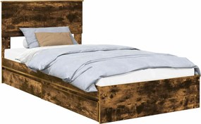 vidaXL Tárolós Ágy fejtámlával Füstölt tölgy 100 x 200 cm Faanyag
