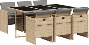 vidaXL 7 részes vegyes bézs polyrattan kerti étkezőgarnitúra párnákkal