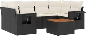 vidaXL 7 részes fekete polyrattan kerti ülőgarnitúra párnával