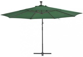zöld konzolos kerti napernyő LED-del és fémrúddal 350 cm