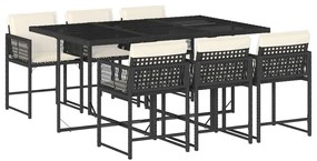 vidaXL 7 részes fekete polyrattan kerti étkezőgarnitúra párnával