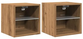 2 db kézműves tölgy színű fali TV-szekrény LED-del 30x28,5x30cm