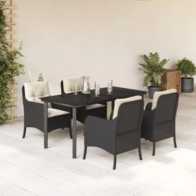 5 részes fekete polyrattan kerti étkezőgarnitúra párnákkal