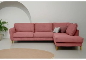 Rózsaszín kordbársony sarokkanapé (jobb oldali) Paris – Scandic