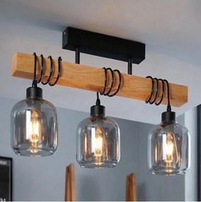 BRILAGI - Felületre szerelhető csillár WOOD GLASS 3xE27/60W/230V fenyő/fekete/füstszürke