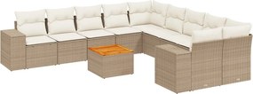 vidaXL 11 részes bézs polyrattan kerti ülőgarnitúra párnákkal