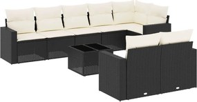 vidaXL 9 részes fekete polyrattan kerti ülőgarnitúra párnákkal