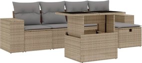 vidaXL 6 részes bézs polyrattan kerti ülőgarnitúra párnával