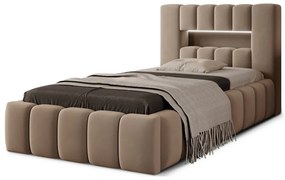 Világosbarna kárpitozott ágyneműtartós egyszemélyes ágy ágyráccsal 90x200 cm Lamica – ELTAP