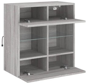 szürke sonoma színű fali TV-szekrény LED-ekkel 58,5x30x60,5 cm