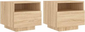 vidaXL 2 db sonoma tölgy színű éjjeliszekrény LED-ekkel 40x39x37 cm