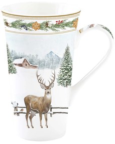 Karácsonyi porcelán nagy bögre 600 ml szarvasos White Forest díszdobozban